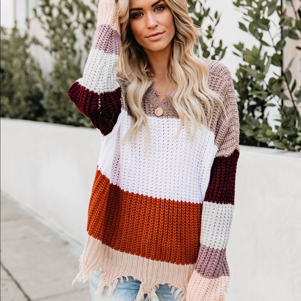 MOCHACCINO STRIPED DISTRESSED SWEATER - Picture 3 of 6